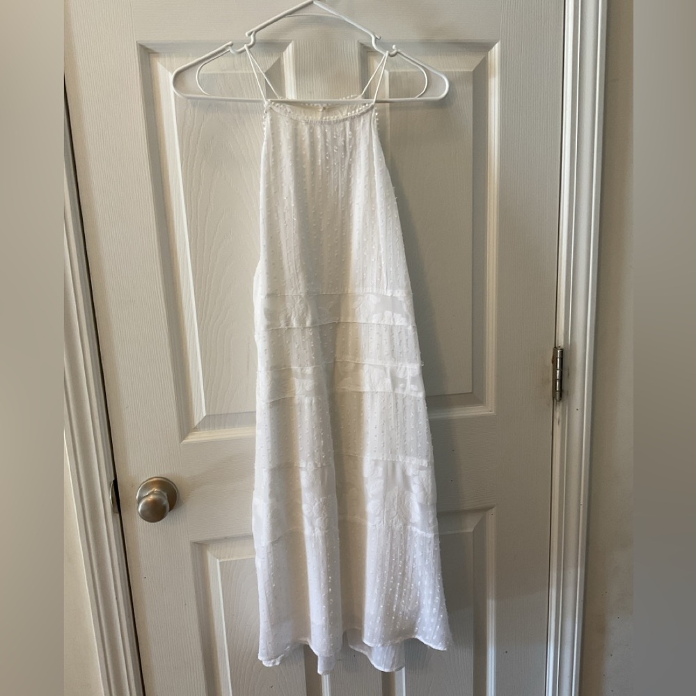 Loft Sleeveless Large White Mini Dress with Floral Print